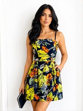 French Connection | Tropical Floral Strapless Cotton Dress Pockets